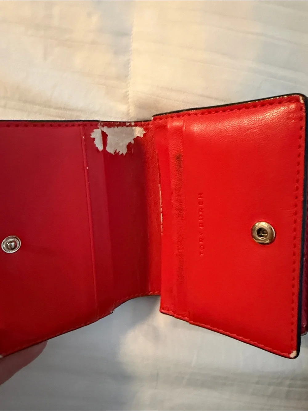 Tory Burch Navy Leather Fold Wallet with Gold Logo